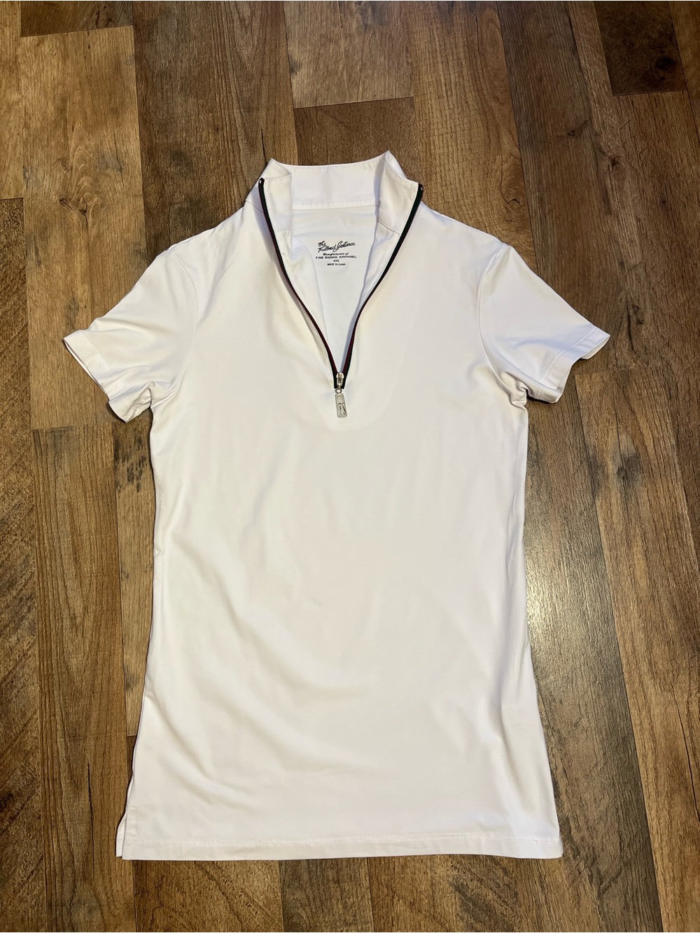 The Tailored Sportsman White Short-Sleeve Zip Polo Riding Shirt with Green Trim